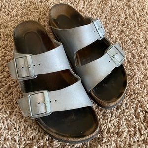 Silver Arizona Birkenstocks